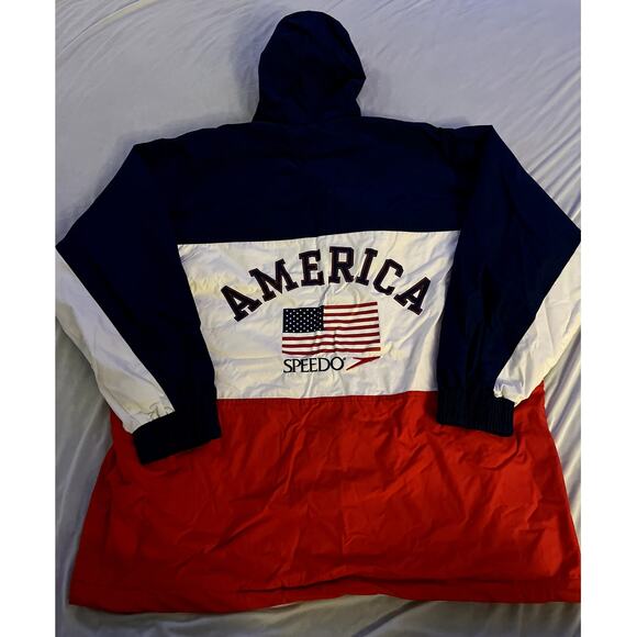 Speedo America Flag Windbreaker Jacket Red, White, and Blue Hooded Size Large - Picture 2 of 11